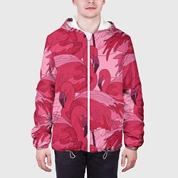 Куртка с капюшоном мужская Розовые фламинго, цвет: 3D-белый — фото 2