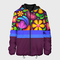 Куртка с капюшоном мужская Мультяшные Цветы, цвет: 3D-черный