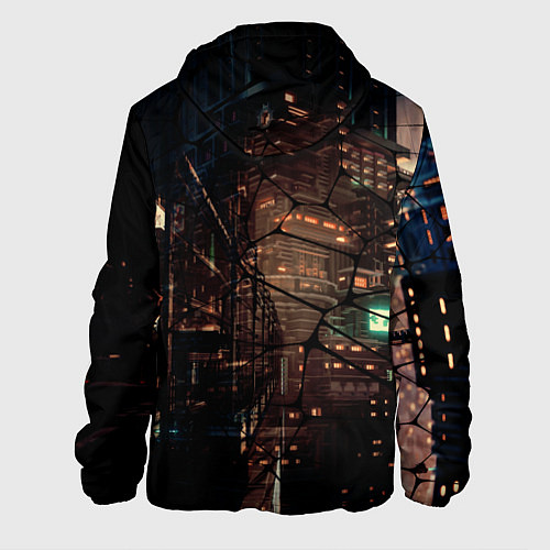 Мужская куртка Киберпанк - Город в паутинке / 3D-Черный – фото 2