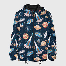 Куртка с капюшоном мужская Корабли, планеты и спутники, цвет: 3D-черный