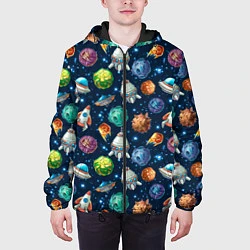 Куртка с капюшоном мужская Мультяшные планеты, цвет: 3D-черный — фото 2