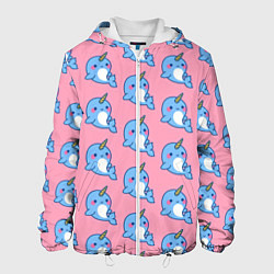 Куртка с капюшоном мужская Дельфинчики Единорожки, цвет: 3D-белый