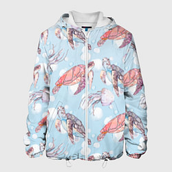 Куртка с капюшоном мужская Подводный мир черепахи медузы, цвет: 3D-белый