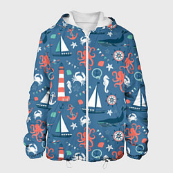 Куртка с капюшоном мужская Морские жители, цвет: 3D-белый