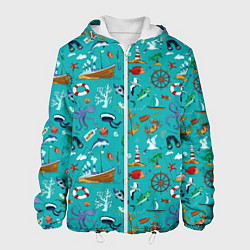 Куртка с капюшоном мужская Морские обитатели, цвет: 3D-белый