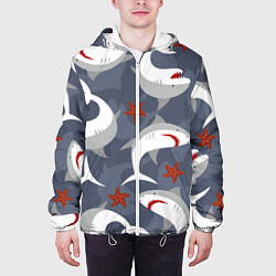 Куртка с капюшоном мужская Акулы, цвет: 3D-белый — фото 2