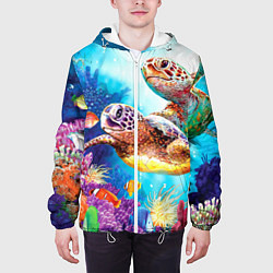 Куртка с капюшоном мужская Морские черепахи, цвет: 3D-белый — фото 2