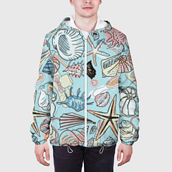 Куртка с капюшоном мужская Морские обитатели, цвет: 3D-белый — фото 2