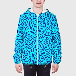Куртка с капюшоном мужская Неоновые синие узоры, цвет: 3D-белый — фото 2
