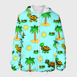 Куртка с капюшоном мужская Черепашки и пальмы, цвет: 3D-белый