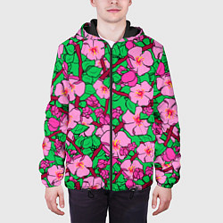 Куртка с капюшоном мужская Цветы Сакуры, Sakura, цвет: 3D-черный — фото 2