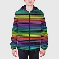 Куртка с капюшоном мужская Этнический радужный орнамент, цвет: 3D-черный — фото 2