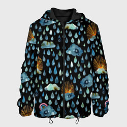 Куртка с капюшоном мужская Дождливая осень Солнце, облака, цвет: 3D-черный