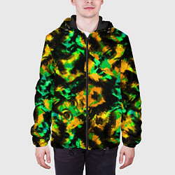 Куртка с капюшоном мужская Абстрактный желто-зеленый узор, цвет: 3D-черный — фото 2