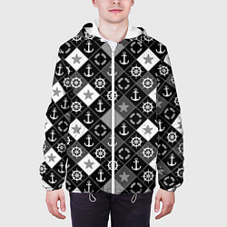 Куртка с капюшоном мужская Черно-белый морской плед, цвет: 3D-белый — фото 2