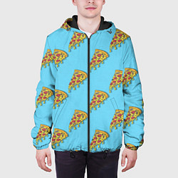 Куртка с капюшоном мужская Пицца паттерн на голубом, цвет: 3D-черный — фото 2