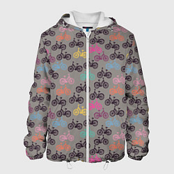 Куртка с капюшоном мужская Цветные велосипеды паттерн, цвет: 3D-белый