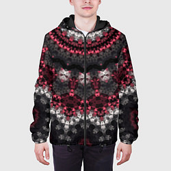 Куртка с капюшоном мужская Красно-черный мозаичный узор, цвет: 3D-черный — фото 2