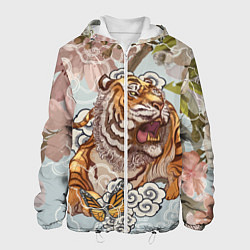 Куртка с капюшоном мужская Тигр в облаках, цвет: 3D-белый