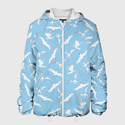 Куртка с капюшоном мужская Чайки в небе паттерн, цвет: 3D-белый