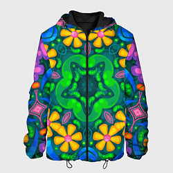 Куртка с капюшоном мужская Цветы и узоры - Калейдоскоп, цвет: 3D-черный
