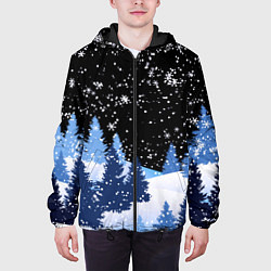 Куртка с капюшоном мужская Снежная ночь в зимнем лесу, цвет: 3D-черный — фото 2