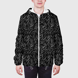 Куртка с капюшоном мужская Растительный орнамент черно-белый, цвет: 3D-белый — фото 2