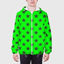 Куртка с капюшоном мужская Звездный фон зеленый, цвет: 3D-белый — фото 2