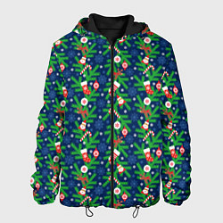 Куртка с капюшоном мужская Новогодние Игрушки на Ёлке, цвет: 3D-черный