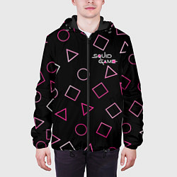 Куртка с капюшоном мужская Игра в кальмара: Узор фигур, цвет: 3D-черный — фото 2