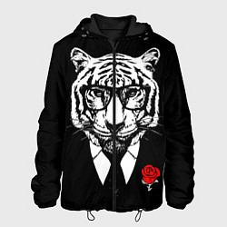 Куртка с капюшоном мужская Тигр с красной розой, цвет: 3D-черный