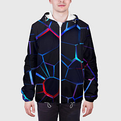 Куртка с капюшоном мужская Неоновые 3D плиты Неоновые плиты, цвет: 3D-белый — фото 2
