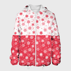 Куртка с капюшоном мужская Снежинки красно-белые, цвет: 3D-белый