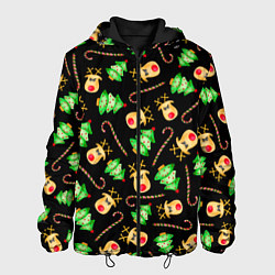 Куртка с капюшоном мужская Олени, елки и карамель, цвет: 3D-черный