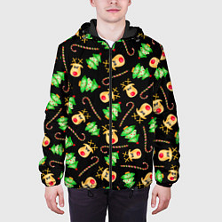 Куртка с капюшоном мужская Олени, елки и карамель, цвет: 3D-черный — фото 2