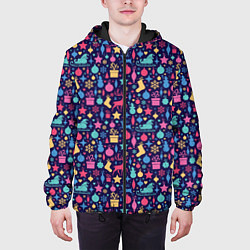 Куртка с капюшоном мужская Новогодние Игрушки и Украшения, цвет: 3D-черный — фото 2