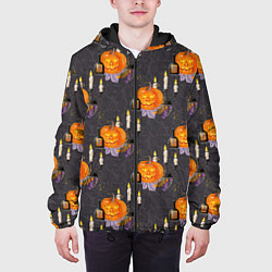 Куртка с капюшоном мужская Хэллоуин - тыквы и свечи, цвет: 3D-черный — фото 2