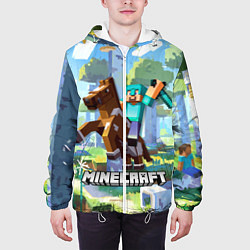Куртка с капюшоном мужская Майнкрафт на коне в березовом лесу, цвет: 3D-белый — фото 2