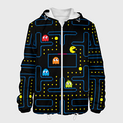 Куртка с капюшоном мужская Пиксельный Пакман, цвет: 3D-белый