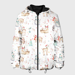 Куртка с капюшоном мужская Паттерн с оленями и медведями, цвет: 3D-черный
