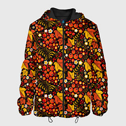 Куртка с капюшоном мужская Хохлома цветы-ягодки, цвет: 3D-черный