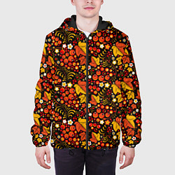 Куртка с капюшоном мужская Хохлома цветы-ягодки, цвет: 3D-черный — фото 2