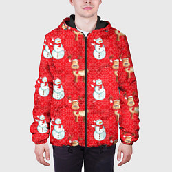 Куртка с капюшоном мужская Снеговики и олени, цвет: 3D-черный — фото 2