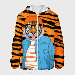 Куртка с капюшоном мужская Тигр фурри на стиле, цвет: 3D-белый