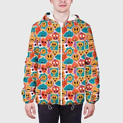 Куртка с капюшоном мужская Психоделика Космос Смайлы, цвет: 3D-белый — фото 2