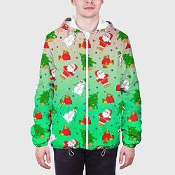 Куртка с капюшоном мужская Новогодний узор елка санта, цвет: 3D-белый — фото 2