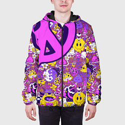 Куртка с капюшоном мужская Психоделика Существа Знаки, цвет: 3D-черный — фото 2