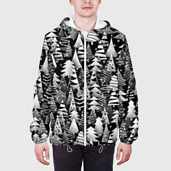 Куртка с капюшоном мужская Лес абстрактных ёлок, цвет: 3D-белый — фото 2