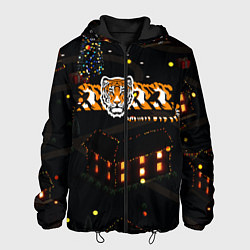 Куртка с капюшоном мужская Ночной новогодний город 2022 год тигра, цвет: 3D-черный