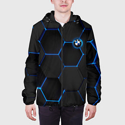 Куртка с капюшоном мужская BMW blue neon theme, цвет: 3D-черный — фото 2